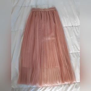Pleated dusty rose tulle and silk midi skirt